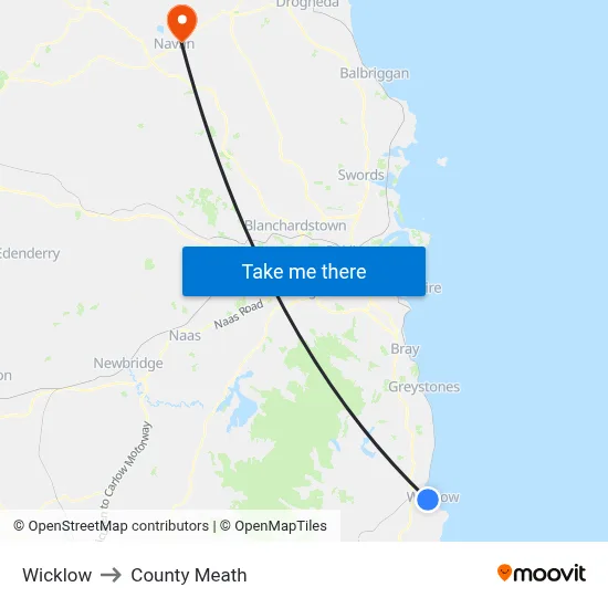 Wicklow to County Meath map