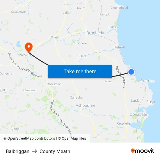 Balbriggan to County Meath map