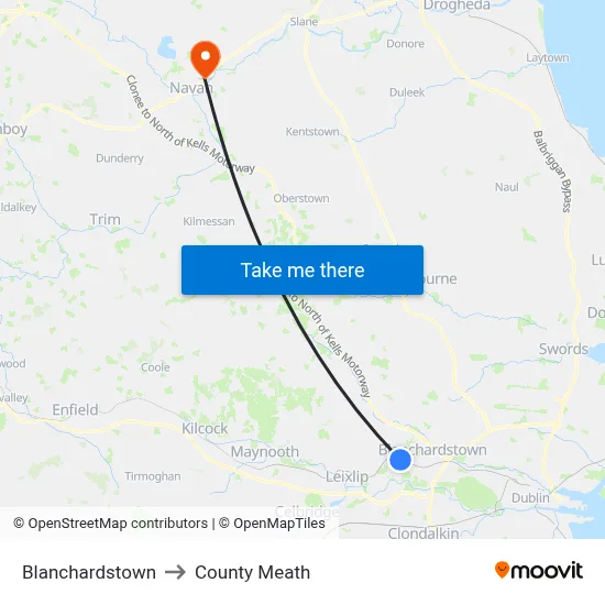 Blanchardstown to County Meath map