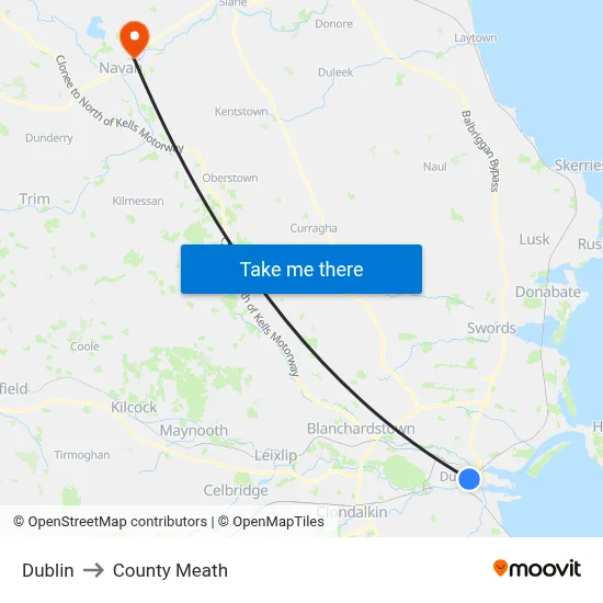 Dublin to County Meath map