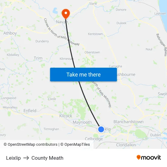 Leixlip to County Meath map