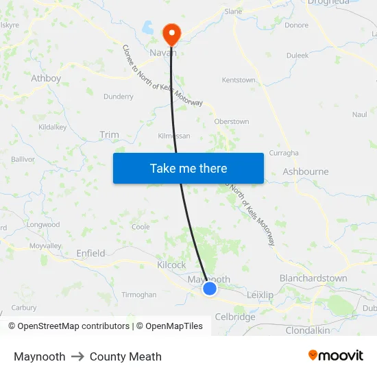 Maynooth to County Meath map