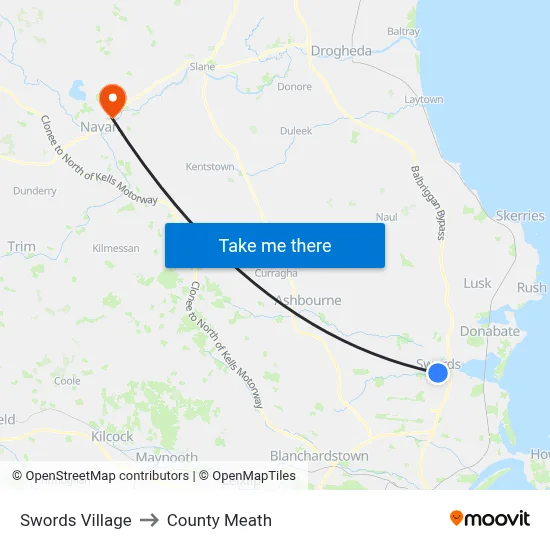 Swords Village to County Meath map
