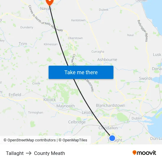 Tallaght to County Meath map