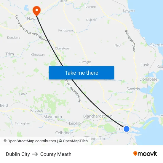 Dublin City to County Meath map