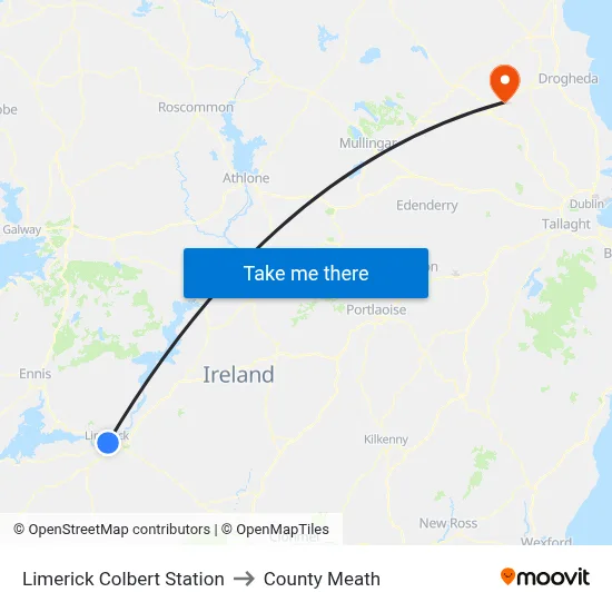 Limerick Colbert Station to County Meath map