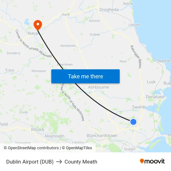 Dublin Airport (DUB) to County Meath map