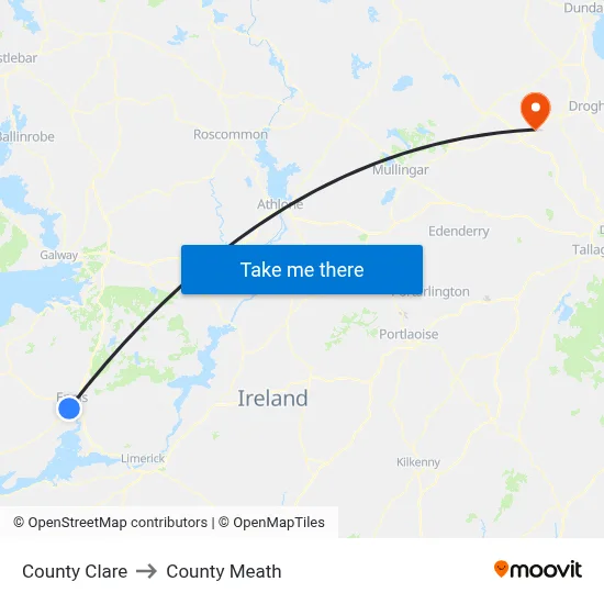 County Clare to County Meath map