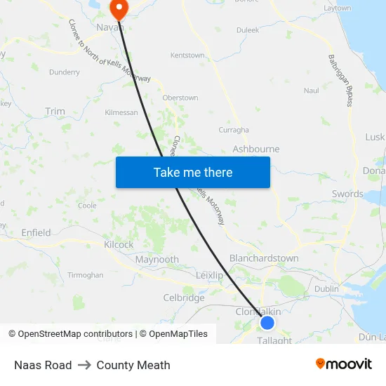Naas Road to County Meath map