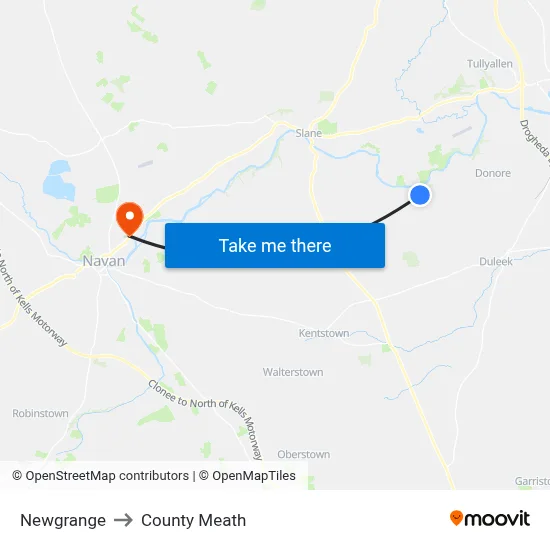 Newgrange to County Meath map