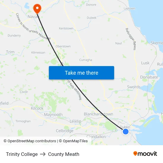 Trinity College to County Meath map