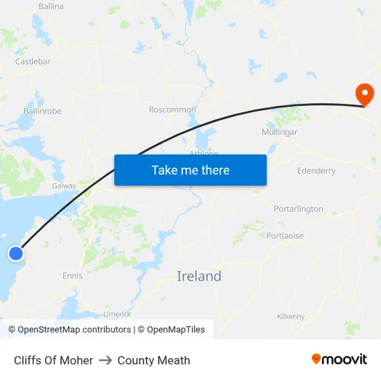 Cliffs Of Moher to County Meath map