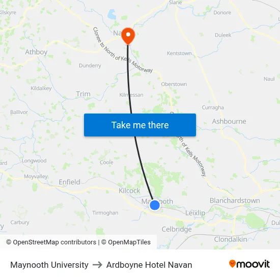 Maynooth University to Ardboyne Hotel Navan map