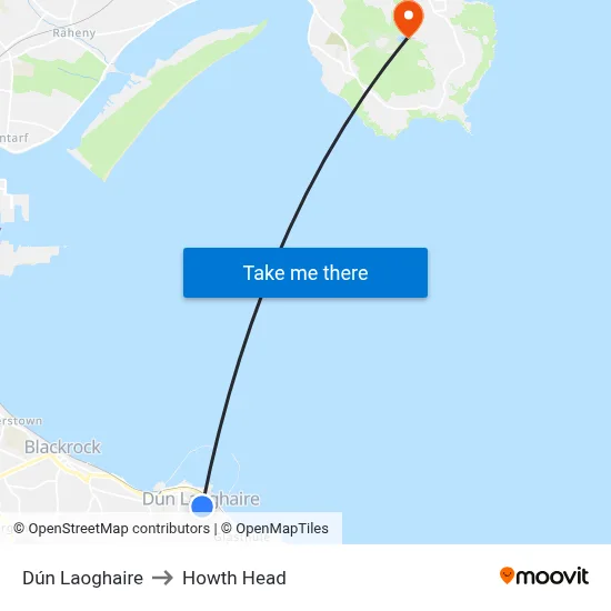 Dún Laoghaire to Howth Head map