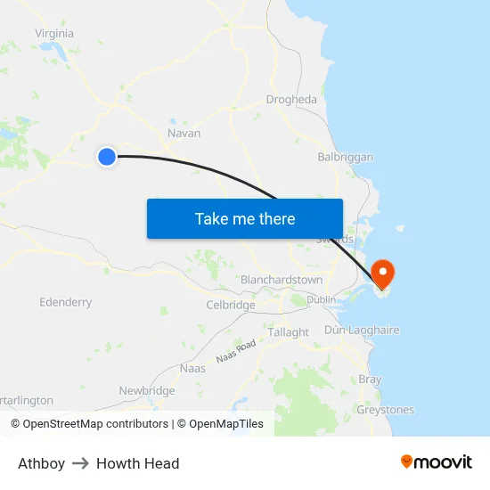 Athboy to Howth Head map