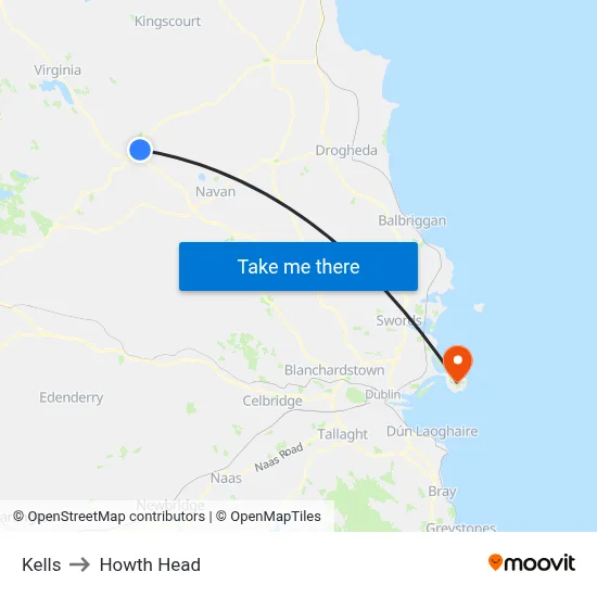 Kells to Howth Head map