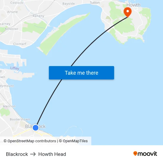 Blackrock to Howth Head map