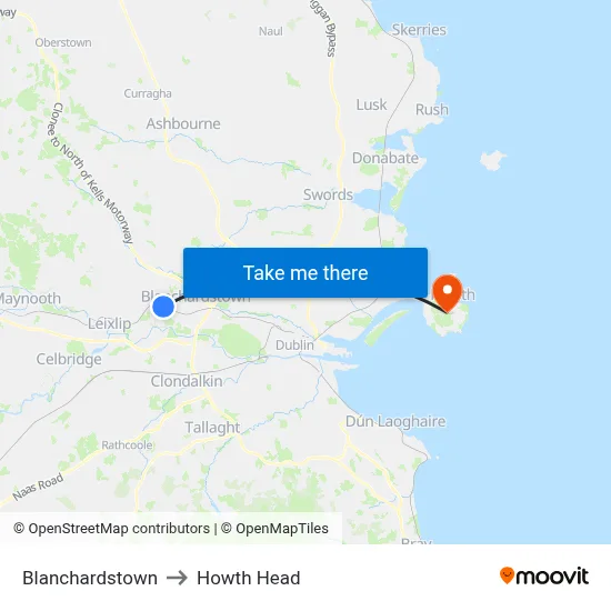 Blanchardstown to Howth Head map