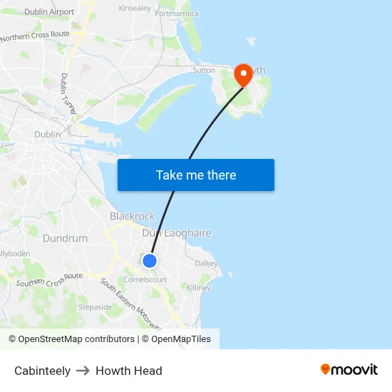 Cabinteely to Howth Head map