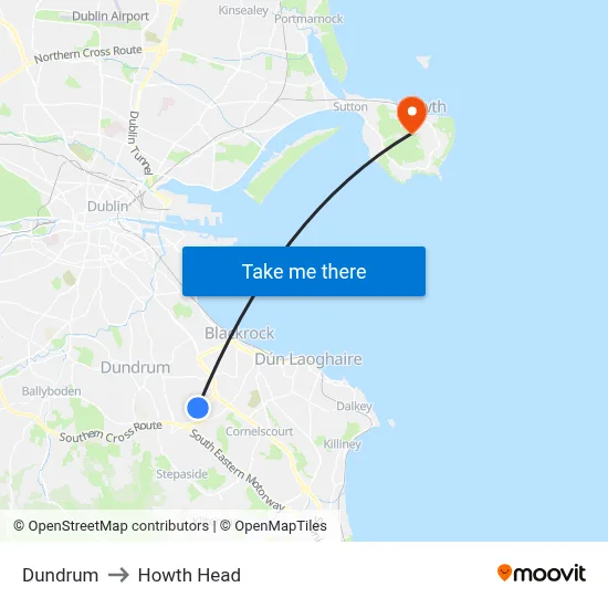 Dundrum to Howth Head map