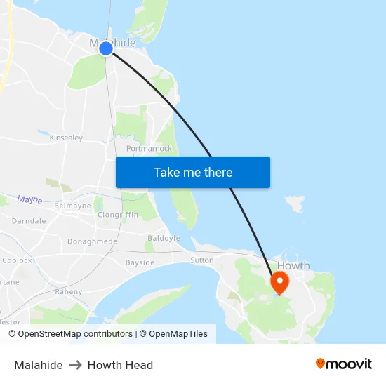 Malahide to Howth Head map
