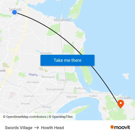 Swords Village to Howth Head map