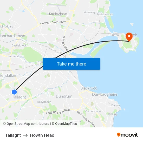 Tallaght to Howth Head map