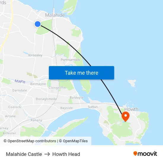 Malahide Castle to Howth Head map