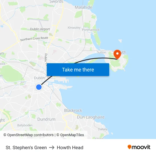 St. Stephen's Green to Howth Head map