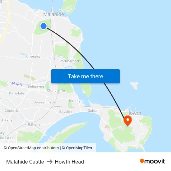 Malahide Castle to Howth Head map