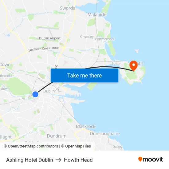 Ashling Hotel Dublin to Howth Head map