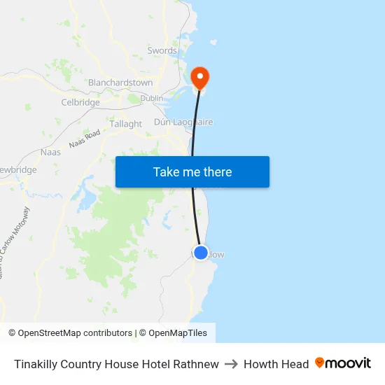 Tinakilly Country House Hotel Rathnew to Howth Head map