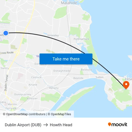 Dublin Airport (DUB) to Howth Head map