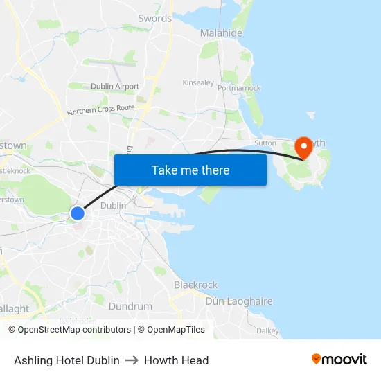 Ashling Hotel Dublin to Howth Head map