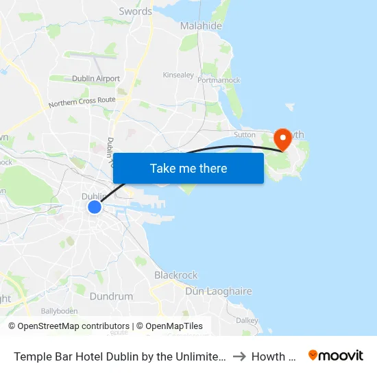 Temple Bar Hotel Dublin by the Unlimited Collection to Howth Head map