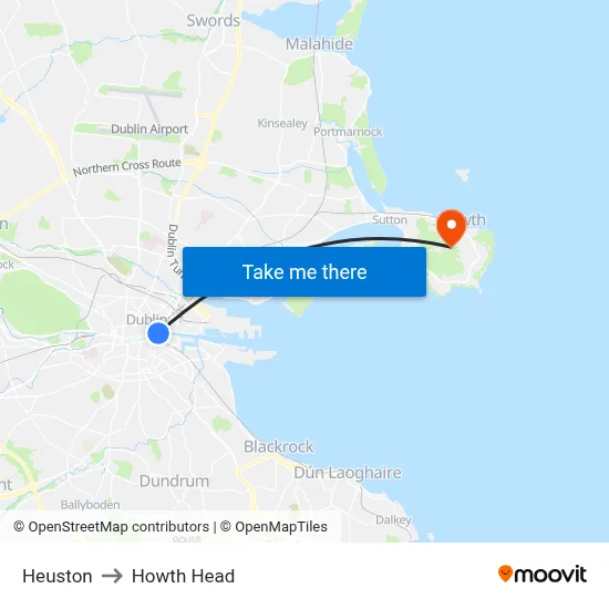Heuston to Howth Head map