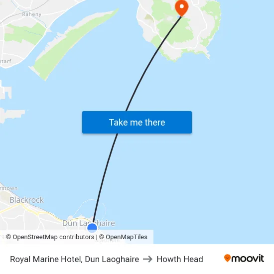 Royal Marine Hotel, Dun Laoghaire to Howth Head map