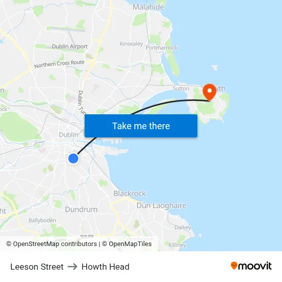 Leeson Street to Howth Head map