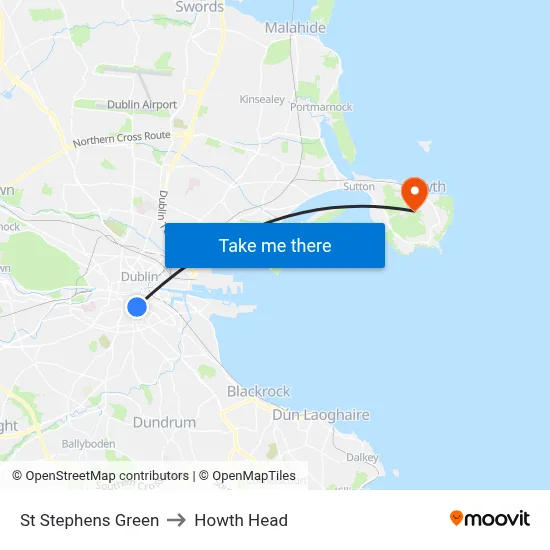 St Stephens Green to Howth Head map
