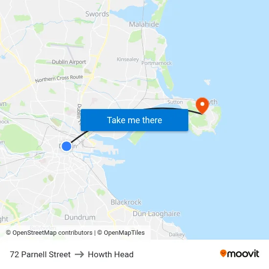 72 Parnell Street to Howth Head map