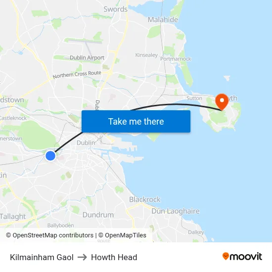 Kilmainham Gaol to Howth Head map