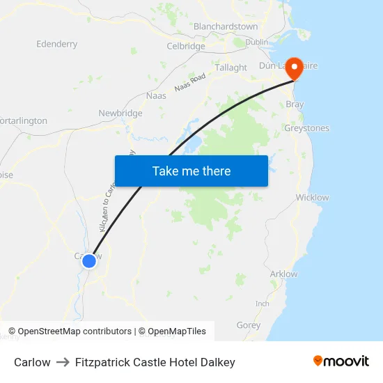 Carlow to Fitzpatrick Castle Hotel Dalkey map
