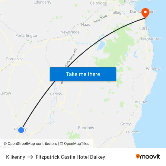 Kilkenny to Fitzpatrick Castle Hotel Dalkey map