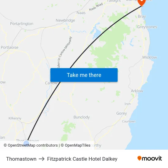 Thomastown to Fitzpatrick Castle Hotel Dalkey map