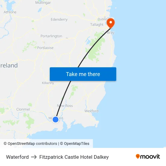 Waterford to Fitzpatrick Castle Hotel Dalkey map
