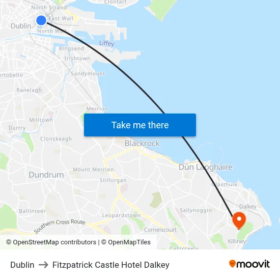 Dublin to Fitzpatrick Castle Hotel Dalkey map
