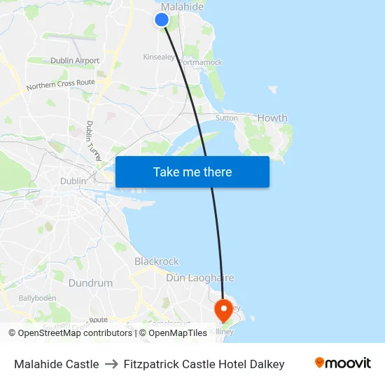 Malahide Castle to Fitzpatrick Castle Hotel Dalkey map