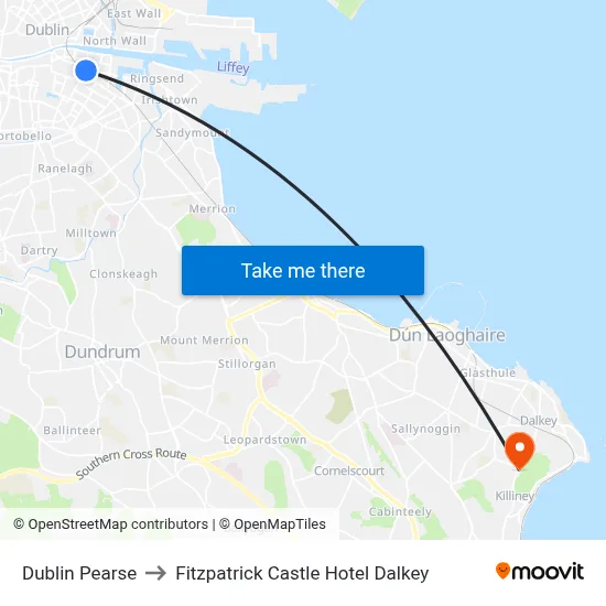 Dublin Pearse to Fitzpatrick Castle Hotel Dalkey map