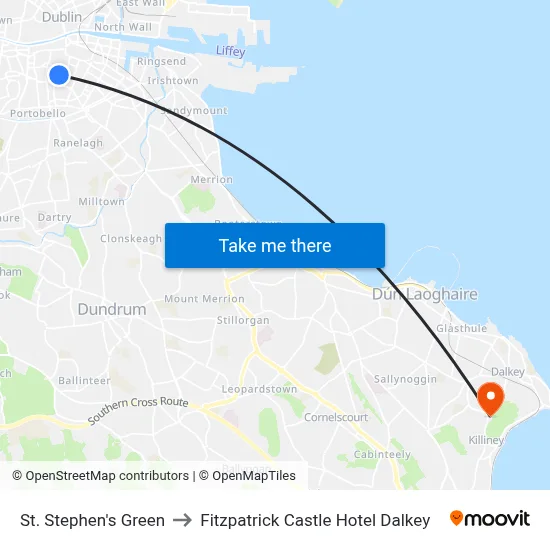 St. Stephen's Green to Fitzpatrick Castle Hotel Dalkey map