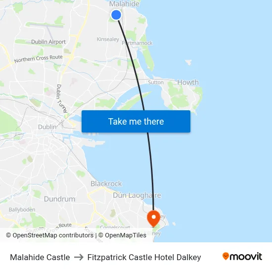 Malahide Castle to Fitzpatrick Castle Hotel Dalkey map